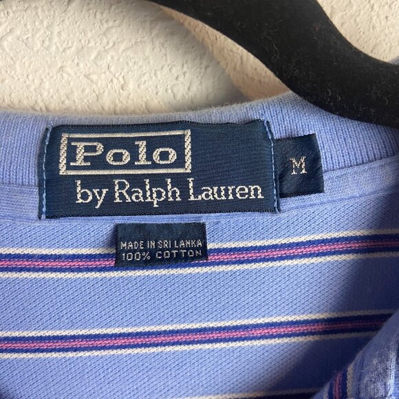 Polo Ralph Lauren Men's Size Medium Polo Shirt Blue Pink Stripes Preppy Office - Picture 5 of 6